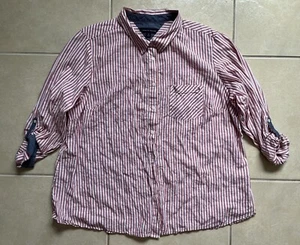 Tommy Hilfiger Camicia Donna 1X Bottone Rosso/Bianco Riga Manica Lunga Misto Cotone - Foto 1 di 12