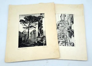 ThriftCHI ~ (2) Etchings by D. Amico - Il Paese del Sole & Capri Faraglioni - Picture 1 of 8