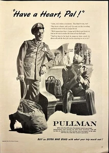 Coches de tren Pullman dejan espacio para hombres combatientes Segunda Guerra Mundial anuncio impreso vintage 1944 - Imagen 1 de 6