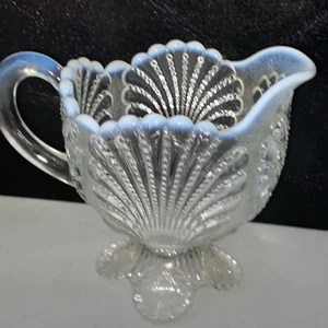 Vintage Mosser Pitcher Shell Glass ware Opalescent Footed - Picture 1 of 24