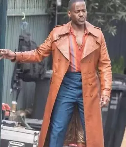 Men's Dr Who Cosplay 15th Doctor Ncuti-Gatwa Light Brown Real Leather Long Coat - Picture 1 of 6