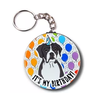 Black Boxer Dog Rainbow Birthday Balloon Keychain Handmade Accessory Gift - Picture 1 of 4
