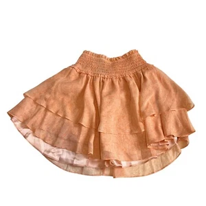 Express mini skirt Small layered peach orange paisley print smocked elastic - Picture 1 of 5