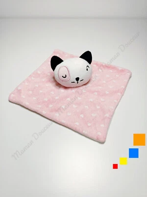 Doudou Plat/Mouchoir Carré Chat Rose Noir Blanc Coeurs Coquard - Siplec Leclerc - Photo 1/4