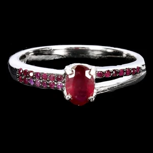 925 Sterling Silver Ring Oval Ruby 6x4mm Ruby Myanmar Gemstone Jewelry Size 7 - Picture 1 of 14