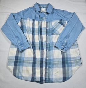 American Eagle Shirt Womens Small Blue Denim Plaid Flannel Outdoors Cabincore - Picture 1 of 7