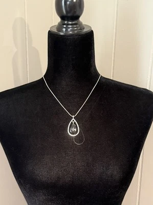 NY Teardrop Pendant Necklace New York & Co Silver Tone 18” Adjustable  - Image 1 of 4