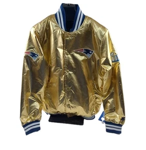 Starter New England Patriots Gold Satin Men's Bomber Jacket Size M - Picture 1 of 10