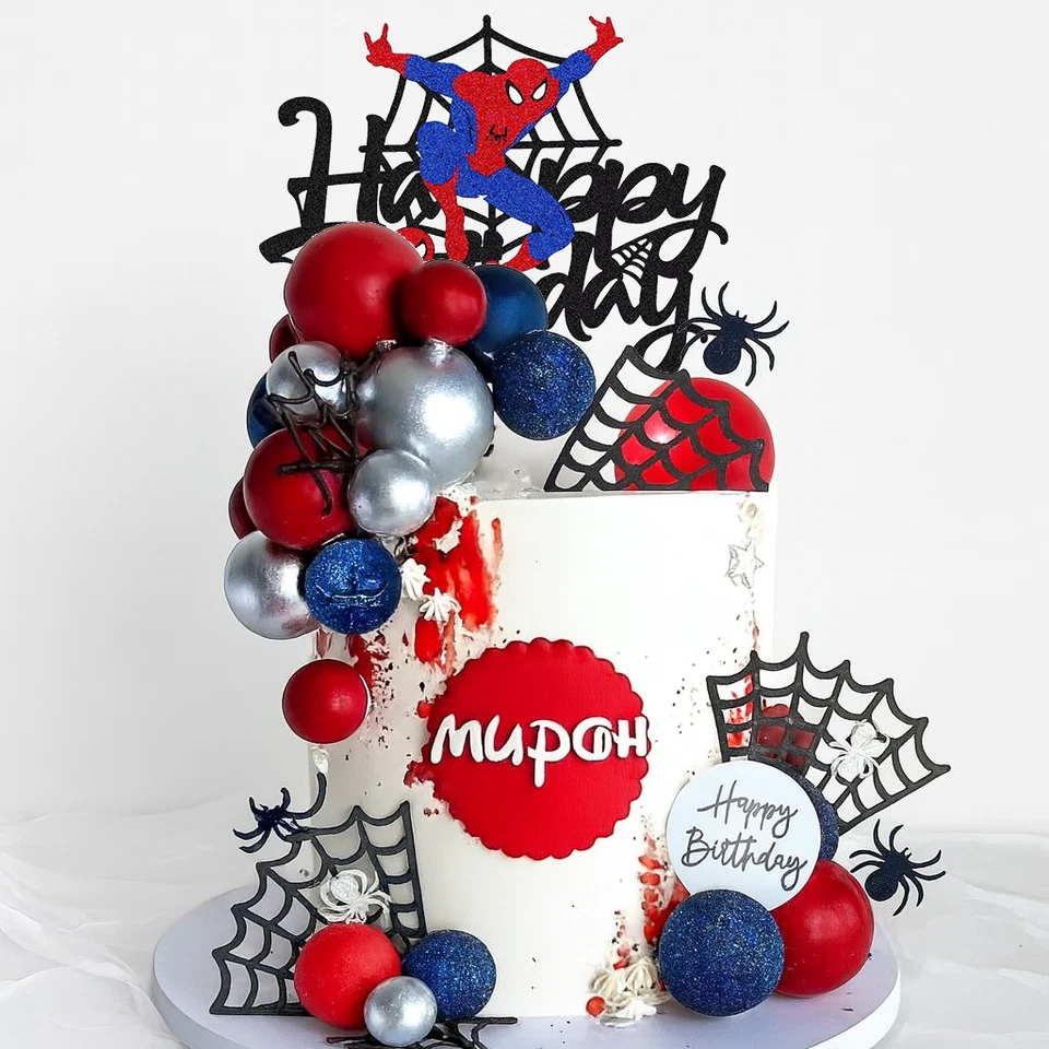 38pcs Spiderman Cake Topper Set Party Supplies Superhero Birthday Decoration - image 1 of 4