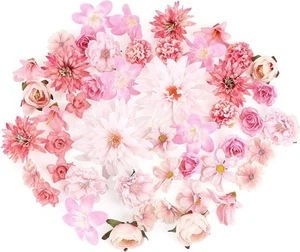 48 PCS Fake Flowers Heads - Artificial Flower Bulk Silk Faux Pink - Picture 1 of 6