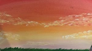 Original handgemaltes Acryl-Leinwandbild Sonnenuntergang Landschaft 20 x 16 Zoll rot orange Himmel - Bild 1 von 5