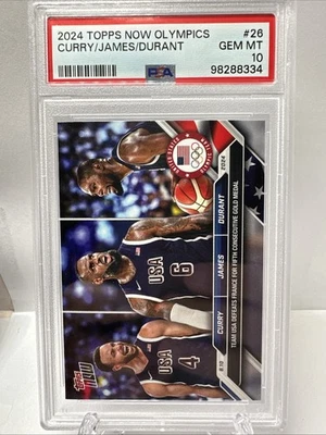 Juegos Olímpicos 2024 Topps Now LeBron James Steph Curry Kevin Durant #26 PSA 10 GEM MT Foto 1 de 3