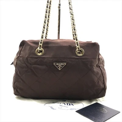 Borsa Prada Good Triangle Logo Trapuntata Nylon Marrone Tote Bag Catena Vinta... - Immagine 1 di 4