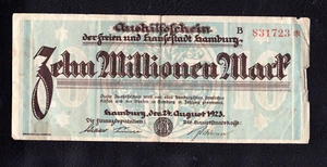 Aushilfsschein der freien Hansestadt Hamburg 10 Millionen Mark vom 24.08.1923 - Bild 1 von 1