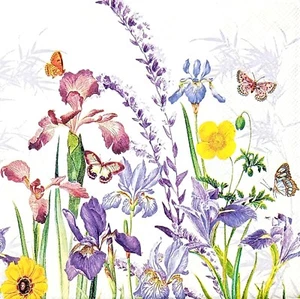 U356# 3 servilletas de papel individuales para decoupage azul iris flor prado mariposas - Imagen 1 de 12