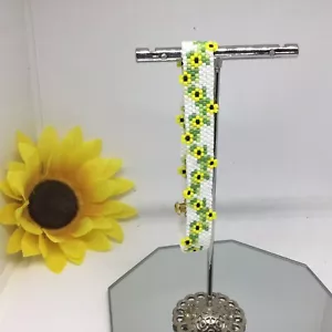 Perlenmaß Sonnenblumen Armband mit sicherem Fassverschluss - Handarbeit von mir - Bild 1 von 7