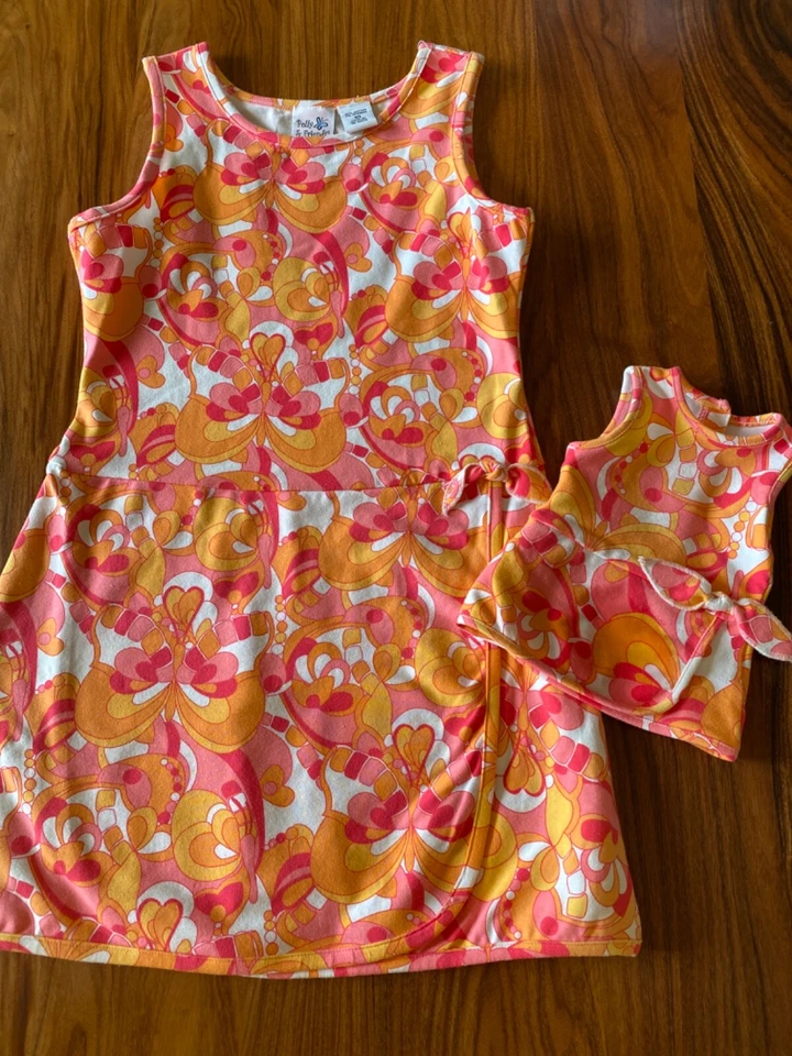 Girl’s Sz 10 Polly & Friends Sun Dress & Matching 18" Doll Dress ~Coral & Pink - Image 1 of 4