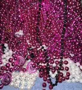 HUGE LOT Gasparilla, Mardi Gras, Beads Pink Black WhiteVarious Lengths 12-14 Lbs - Picture 1 of 3