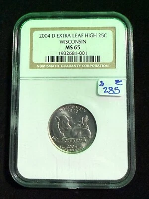 2004 D EXTRA LEAF HIGH WISCONSIN STATE QUARTER NGC MS 65 001 - Image 1 of 4