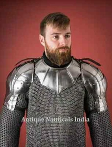 Medieval Gothic Pauldrons Shoulder With Neck Gorget Larp Reenactment Gift - Picture 1 of 5