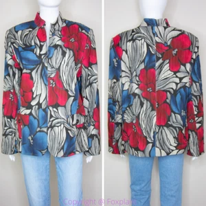 Afred Dunner women's cotton blend floral print zip up blazer jacket, size 16 - Picture 1 of 12