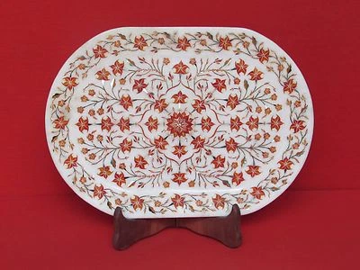 Bandeja de mármol incrustación trabajo hecho a mano artesanía piedra Pietra dura decoración del hogar y regalo Foto 1 de 4