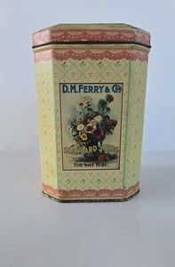 Vintage Ferry-Morse Seed Co. aufklappbare Country Farm Dose rosa Spitze und Blumen schön! - Bild 1 von 9