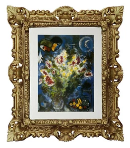 Wandbild MARC CHAGALL - SIAE Bild mit Barockrahmen in Gold 45x38 cm mit Glas - Picture 1 of 1