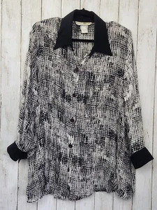 Edmond Boublil Vtg Black White Geometric Button Up Shirt Women Plus Sz 3X - Picture 1 of 7