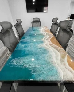 108" x 48" Epoxy Tabletop Wooden Home Furniture Unique Design - Picture 1 of 11