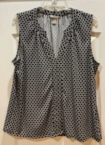 H&M Women's Pullover Blouse Size L Brown White Geometric Sleeveless 134 - Picture 1 of 7
