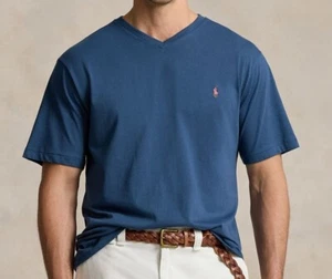 XLT Polo Ralph Lauren Big & Tall Clancy blau rosa Pony Jersey V-Ausschnitt T-Shirt 52" - Bild 1 von 8