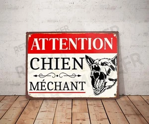 Plaque métal vintage attention chien méchant Panneau Décoration Danger affiche - Picture 1 of 3