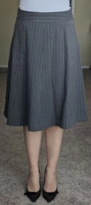NEW Covington Gray Blue Striped Knee Length A Line Full Skirt 6 Petite - Picture 1 of 9