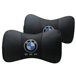 2 Piezas Color Negro Cuero Auténtico Asiento Coche Cojín Cuello Coche Reposacabezas Para BMW. - Imagen 1 de 4