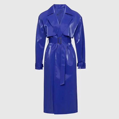 Women's Blue PVC Vinyl Trench Coat Raincoat Waterproof All sizes - Image 1 of 4
