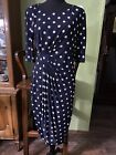 connected apparel dress size 10 blue & white dots mock wrap 3/4 sleeves stretch