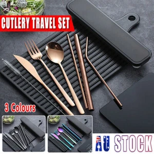 8PCS Premium Cutlery Travel (Portable) Set Stainless Steel (Knife, Fork, Spoon) - Picture 1 of 18