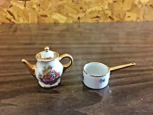 Vtg Limoges France Fragonard Courting Couple Miniature Coffee Pot & Stove Pot - Picture 1 of 5