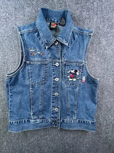 Mickey Unlimited Denim Vest Women's Medium Vintage Disney Trucker Indigo Blue - Picture 1 of 12