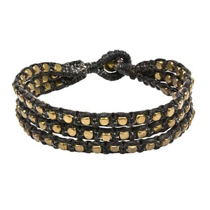 Brazalete de cuerda encerada de algodón negro latón cúbico Blissful Strands - Imagen 1 de 5