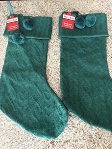 Merry Brite Cable Knit Christmas Stocking 21" Green New - Picture 1 of 3