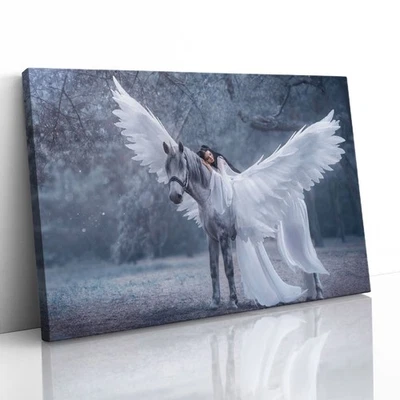 Girl on a Pegasus Unicorn Canvas Framed Print Picture Wall Art - Image 1 of 4