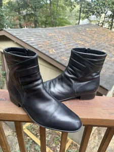 Vintage Florsheim Imperial Black Leather Zip Ankle Boots Made In Italy Men's 12D - Picture 1 of 10
