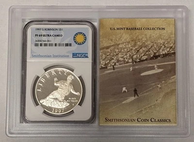 Smithsonian Baseball Collection 1997 S Robinson Silver Dollar NGC PF 69 Ultra CA - Image 1 of 4