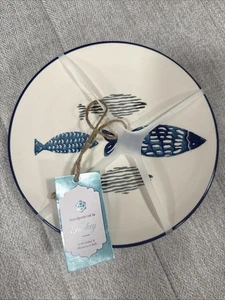 Papart Seramik Blue Fish 8” Salad Plate Hand Painted NWT Coastal - Picture 1 of 4