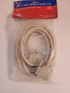 DB25 Male/ Male 15 Foot Printer Cable Parallel or Serial NOS - Afbeelding 1 van 3