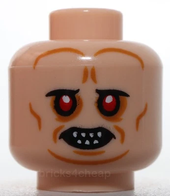 Lego Head Alien Red Eyes Bared Pointed Teeth Medium Nougat Wrinkles Frown - Image 1 of 2