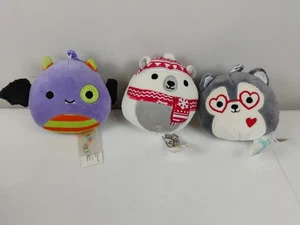 Lot of 3 Halloween Squishmallow Clip Bat Bear Husky Good Condition - Picture 1 of 9