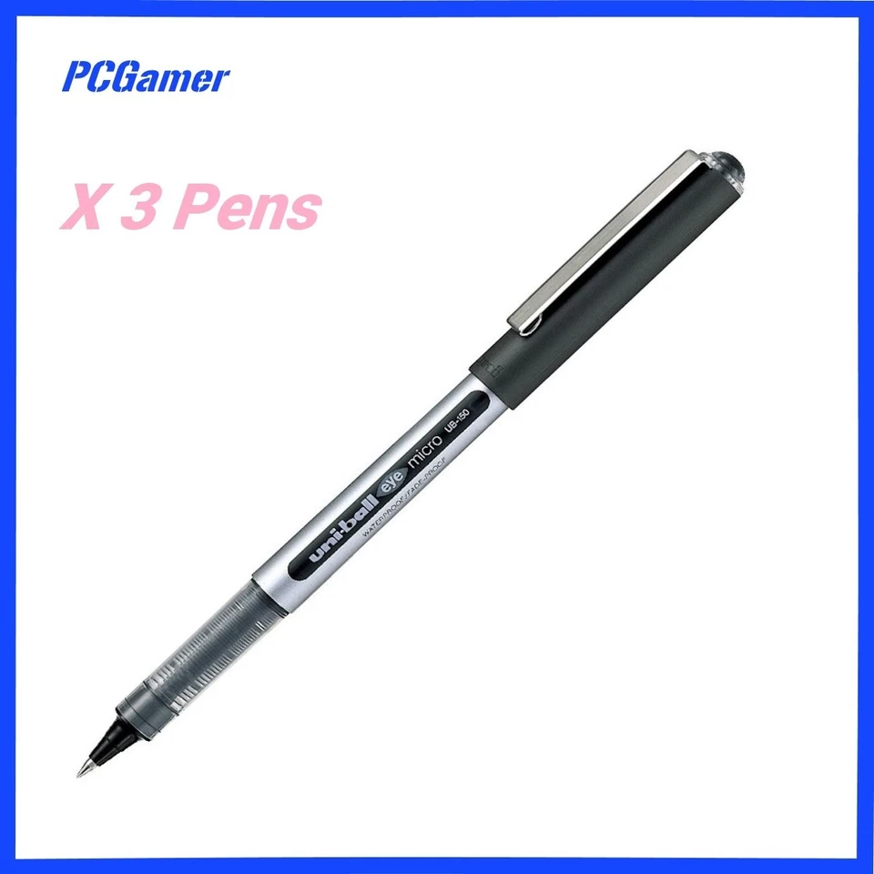3 x Uni-ball Eye Pigment Ink Roller Ball Pen Black 0.5mm Micro UB-150 - image 1 of 1